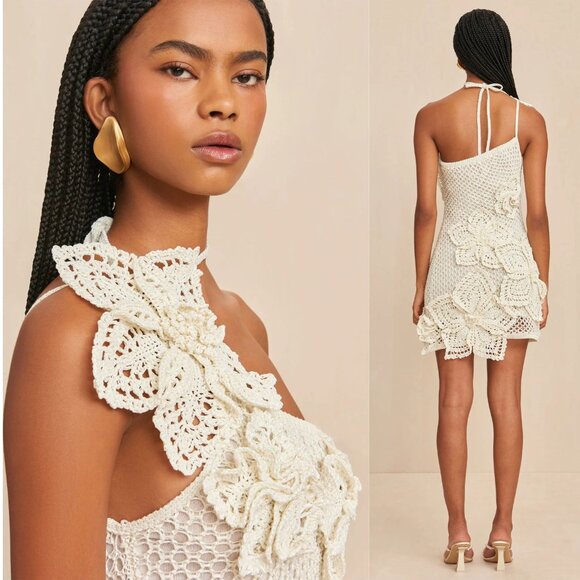 Cult Gaia Kendria Crochet Mini Dress Off White Size XL - Picture 14 of 14